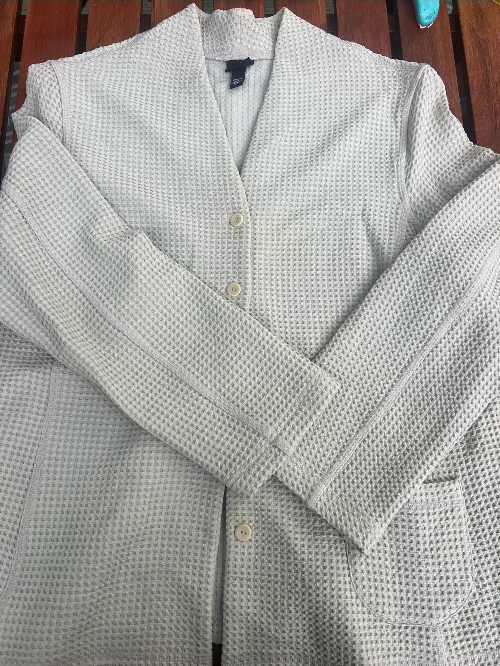 Eileen fisher jacket waffle beige pockets XL made in US